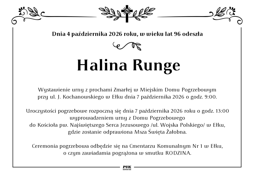 Halina Runge - nekrolog